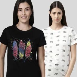 Kryptic Off White & Black Printed Cotton T-Shirt - Pack of 2-image-24