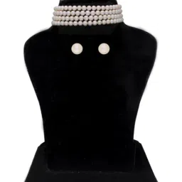 Sri Jagdamba Pearls Forever Pearl White Necklace & Earring Set-48