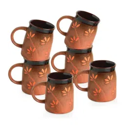 ExclusiveLane Orange & Cocoa Brown Ceramic Coffee Mugs - Set of 6 (400ml)-picture-6
