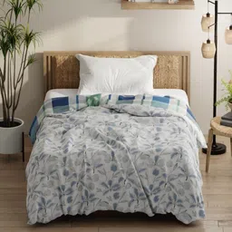 KOPA White & Blue Floral Microfiber AC Room 150 GSM Single Bed Comforter-image-38
