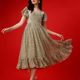 Fashion2wear Green Floral Short sleeves Midi Dress-image-57