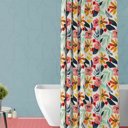 ArtzFolio Green & White Floral Printed Waterproof Shower Curtain-image-55