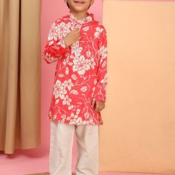 Cutiekins Boys Floral Printed Mandarin Collar Kurta With Pyjama-image-29