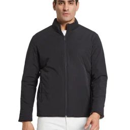 METTLE Black Regular Fit Solid Bomber Jacket-picture-28