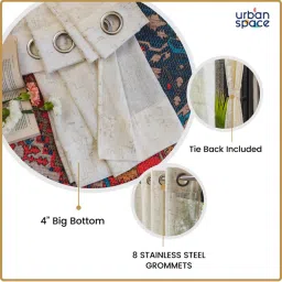 Urban Space Cream Polyester Printed Door Curtain with Eyelets & Tieback - Set of 2 (8 ft) image 4