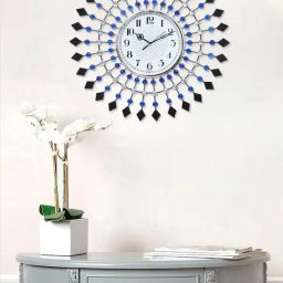 CHRONIKLE Round Embellished Blue & Black Iron Wall Clock-image-48