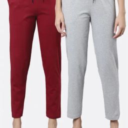 Kryptic Maroon & Grey Cotton Mid Rise Pants - Pack of 2-image-93