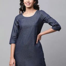 Aurelia Blue Cotton Woven Pattern Straight Kurti-12