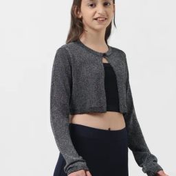 VERO MODA GIRL Black Self Design Full Sleeves Cardigan-image-57