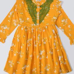 Bella Moda Kids Orange Floral Print Full Sleeves Fit & Flare Dress-image-82