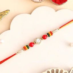 Aapno Rajasthan Floral Motif & Beads Studded Mauli Thread Rakhi-image-31