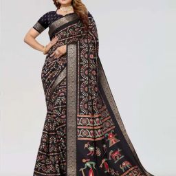 Winza Designer Black Printed Saree With Unstitched Blouse-picture-3