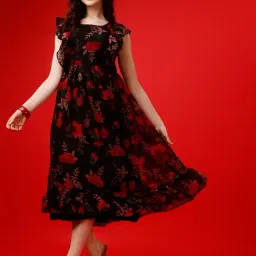 Fashion2wear Black Floral Sleeveless Midi Dress-image-49