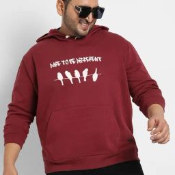 Instafab Plus Maroon Cotton Regular fit Printed Plus Size Hooded Sweatshirt-image-101