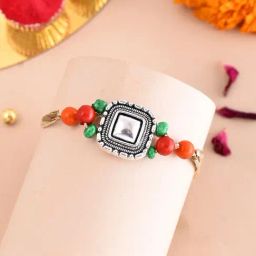 Aapno Rajasthan Silver Squared Block Rakhi-41