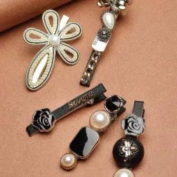 Karatcart Black Floral Hair Clips for Women Set of 5-image-65