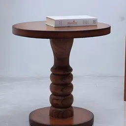 DZYN Furnitures Ornate Teak Brown Round Shaped Wooden Melamine Coffee Table-44
