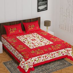 Myntra Elegant Homes Red & White Ethnic Motifs 144 TC Queen Bedsheet with 2 Pillow Covers-image-72
