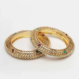 NVR Gold-Plated Kundan Traditional Bangles for Women - Set of 2 image 4