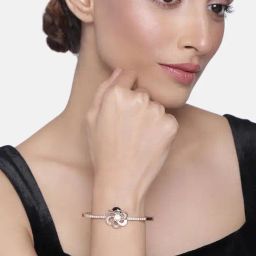 Estele Rose Gold-Plated Flower Bracelet with Black & White Enamel for Women-38