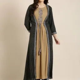 SHOWOFF Khaki Cotton Regular Fit Kurta With Jacket-image-68