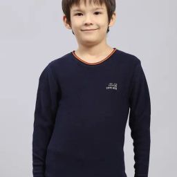 Monte Carlo Boys Navy Blue Cotton Solid Sweater-image-34