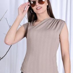 NEUDIS Beige Polyester Stripes Sleeveless Top-picture-20