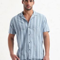 SHOW OFF Blue Cotton Relaxed Fit Stripes Co-Ords-image-85