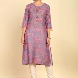 Soch Womens Purple Floral Printed Rayon Straight Kurta With Tassels-image-84