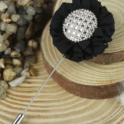 House of Pataudi Silver Toned & Black Artificial Stones Studded Statement Brooch-picture-36