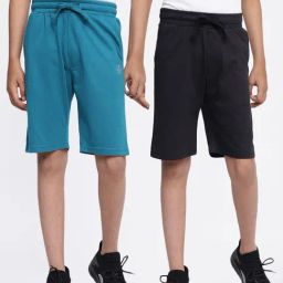 Lil Tomatoes Kids Teal & Black Solid Bermudas (Pack Of 2)-image-73