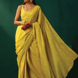 trueBrowns Lime Cotton Gold Striped Ready To Wear Saree-picture-3