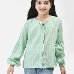 Crimsoune Club Kids Green Striped Full Sleeves Top-image-14