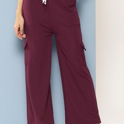 Girls Casual Wine Colour Solid Nylon Pant-image-69
