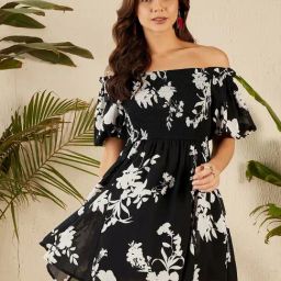 Marie Claire Black & White Floral Print Fit & Flare Dress-image-19