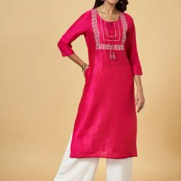 YU by Pantaloons Pink Embroidered Straight Kurta-picture-17