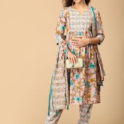 The Mom Store Women Floral Printed Regular Pure Cotton Kurta with Trousers & With Dupatta-image-97