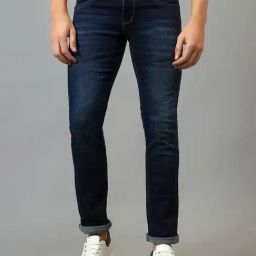 Cantabil Dark Blue Regular Fit Lightly Washed Jeans-image-74