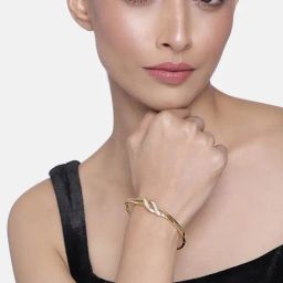 Estele Gold & Rhodium-Plated Wave Twin Line Wrap Crystal Bracelet for Women-10