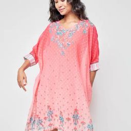 Global Desi Coral Floral Print Kaftan Tunic-image-23