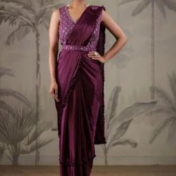 Geroo Jaipur Purple Stitched Saree With Stitched Blouse-image-20