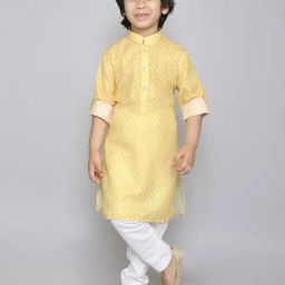 Ministitch Boys Yellow Cotton Regular Fit Printed Kurta Set-81