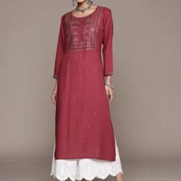 Ishin Maroon Embroidered Straight Kurta-image-22