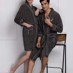 Nautica Highline Dark Grey Cotton 500 GSM Ultra Soft Bath Robe - Set of 2-44