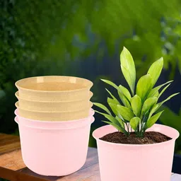 Kuber Industries 6Pcs Pink & Beige Textured Planters With Plate-image-69