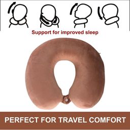 aura Kuber Industries Brown Memory Foam Filled Polyester Ultra Soft Travel Pillow image 5