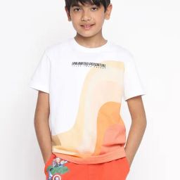 Lil Tomatoes Kids Orange & White Printed T-Shirt-image-65