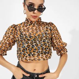 Campus Sutra Brown Printed Crop Top-image-63