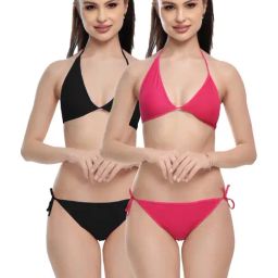 FIMS Black & Pink Plain Bra Panty Sets - Pack Of 2-image-84