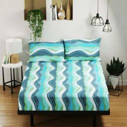 BIANCA Platinum Blue & Green Cotton 144 TC Double Size Bed Sheet With Pillow covers-image-71